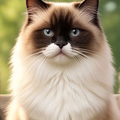 Oscar, a big fluffy cream cat with a dark face and blue eyes