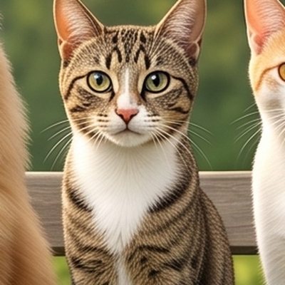 Pix, a slim brown tabby cat with a white chest and green eyes